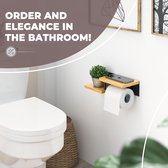 Toiletpapierhouder hout bamboe [NIEUW] | hoogwaardige toiletrolhouder - zonder boren - met legplank | zwart | toiletrolhouder | toiletrolhouder