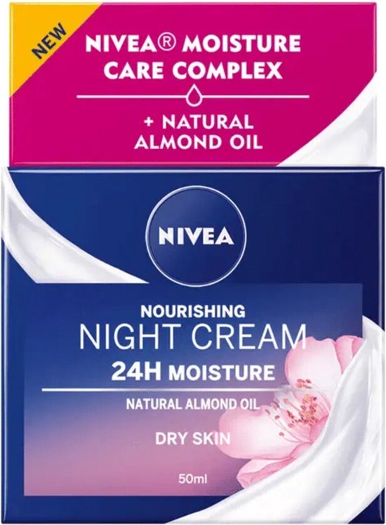 NIVEA Essentials +24H Voedende Nachtcrème - Gevoelige en droge huid - Met sheaboter en natuurlijke amandelolie - 50 ml - NIVEA