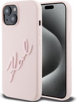 Coque arrière iPhone 15/14/13 - Karl Lagerfeld - Rose uni - Simili cuir