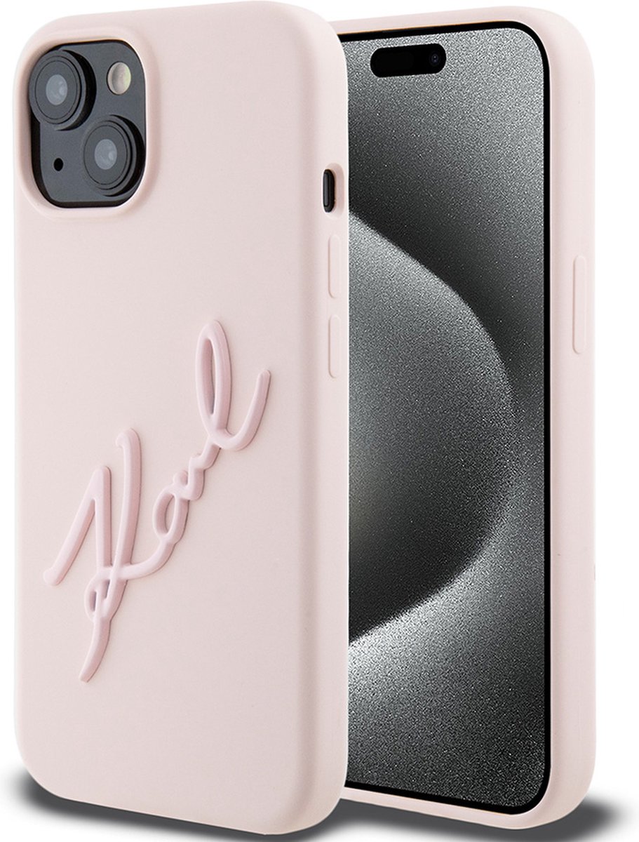 Karl Lagerfeld Backcase hoesje geschikt voor iPhone 15/14/13 - Effen Roze - Kunstleer