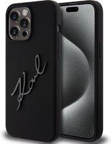 Karl Lagerfeld Backcase hoesje geschikt voor iPhone 15 Pro Max - Effen Zwart - Kunstleer