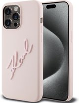 iPhone 15 Pro Max Backcase hoesje - Karl Lagerfeld - Effen Roze - Kunstleer
