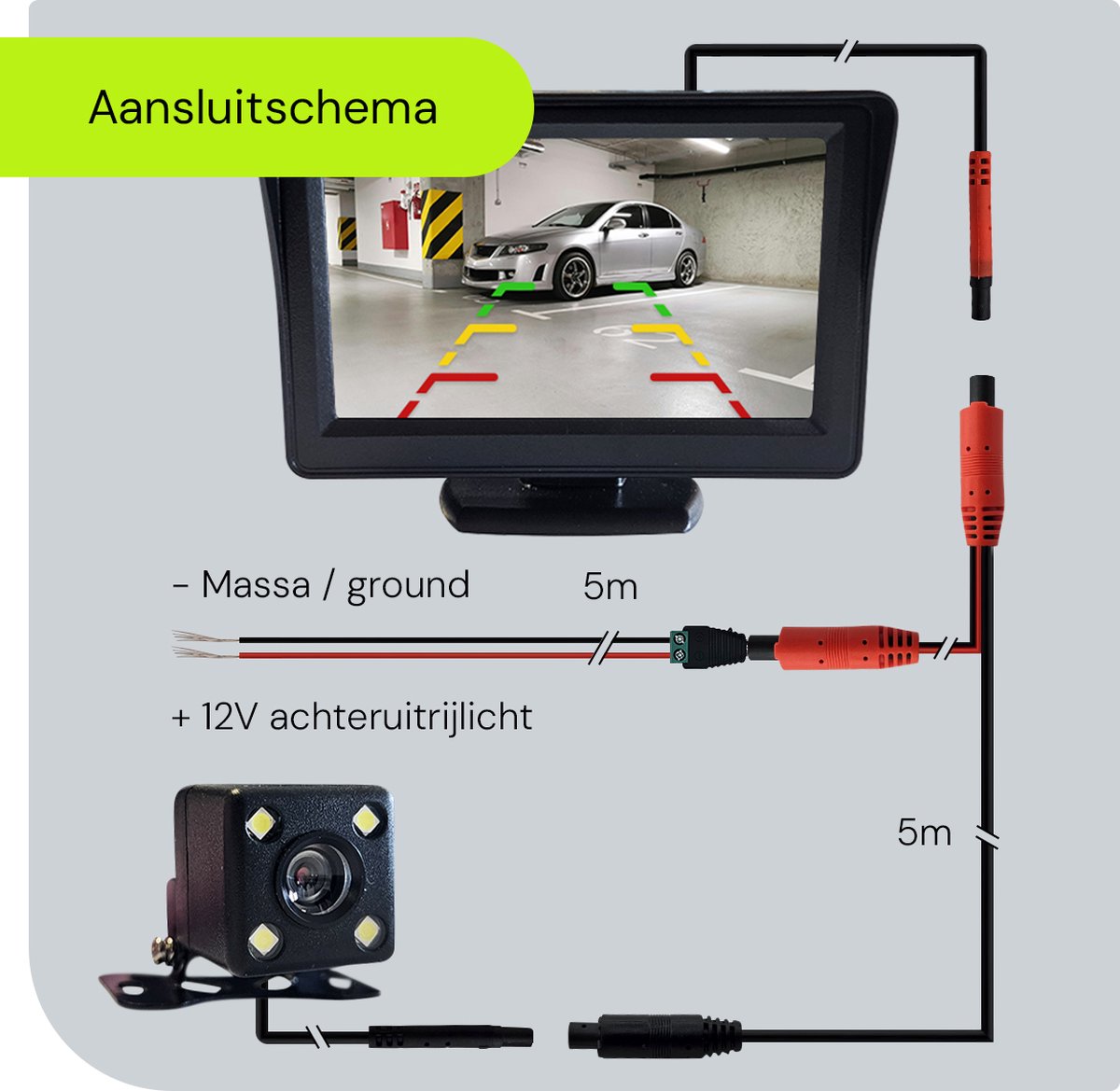 Achteruitrijcamera Set - 7 LEDs IR Nachtzicht - 120 Graden Lenshoek Water Weer Shockproof Inclusief 4 3 Inch Lcd Display Scherm Achteruitrij Camera Auto