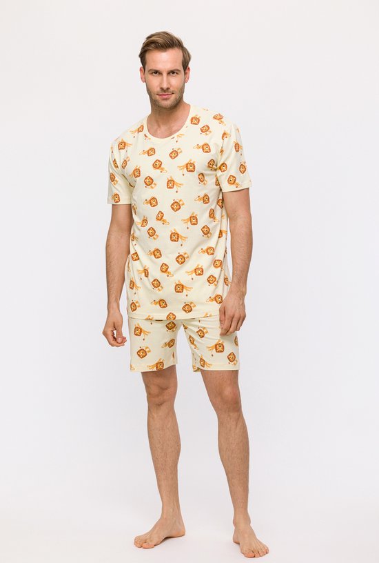 Woody pyjama jongens/heren - geel - leeuwen all-overprint - 241-10-PZA-Z/913 - maat L