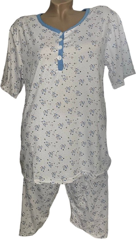 Dames capri pyjamaset 2295 met bloemenprint XXXL wit/blauw