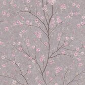 Bloemen behang Profhome 379122-GU vliesbehang licht gestructureerd met bloemen patroon mat grijs roze 5,33 m2