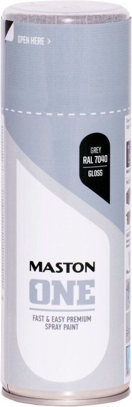 Maston ONE - spuitverf - hoogglans - venstergrijs (RAL 7040) - 400 ml - spuitbus verf grijs