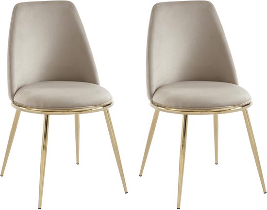 PASCAL MORABITO Set de 2 chaises en velours structure métal doré - Beige - NEBINA - par Pascal Morabito L 48 cm x H 83 cm x P 54 cm