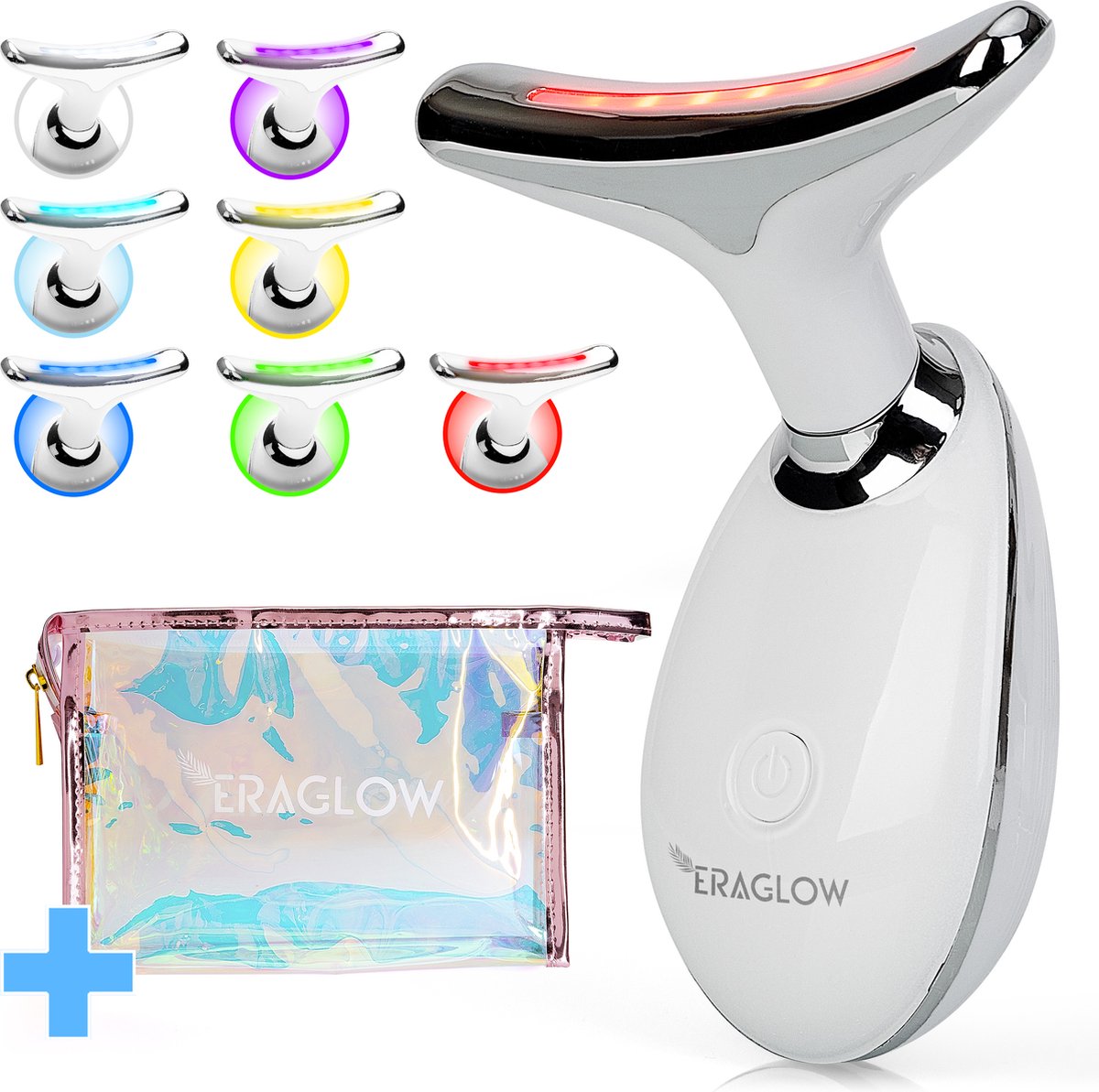Eraglow® Huidverjongingsapparaat - Facelift Apparaat met Luxe Reisetui - 7 Kleuren LED Gezichtsmasker - Anti Aging Huidverjonging - Gezichtsreiniger Face Mask - Huidverzorging Massage Masker - Gezichtsmassageapparaat tegen Rimpels / Acne / Lijnen/Wit