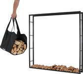 Lendo Online brandhoutrek 196x25x196cm + draagtas– Binnen en buiten -haardhout opslag – haardhoutrek – houtopslag – zwart - metaal