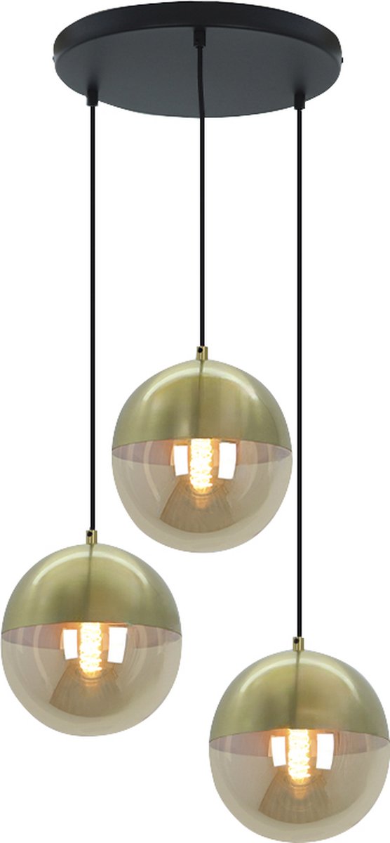 Olucia - NALINI - Hanglamp - Amber / Messing - 3L - Vorm: Rond