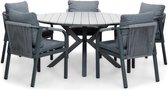 LUX outdoor living Cervo Grey/Calgary antraciet dining tuinset 6-delig | polywood + touw | 144cm rond | 5 personen