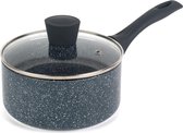 Saucepan With Lid, Non-Stick Small Pan, 18 cm, Suitable For All Hobs Including Induction, Dual Layer, Easy Clean, Soft Bakelite Handle Blue Marble Pressed Aluminium