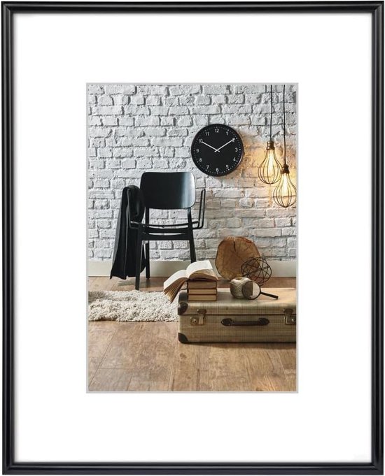 fotolijst A4 (21 x 29,7 cm) met papieren houder 15x20 cm, hoogwaardig glas, kunststof frame, hangend, zwart