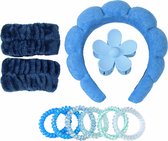 Haarbanden - Set van 10 Stuks Schattige Gezwollen Spons Spa Hoofdbanden Badstof Doek Make-Up Spa Haarband Polsband Haarklauw Scrunchies Kits - blauw kluer