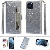 Bookcase Geschikt voor: iPhone 12 / 12 Pro Glitter met rits - hoesje - portemonneehoesje - Zilver