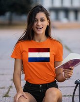 Dames Slim fit T-shirt Nederlandse vlag met magic sequence | koningsdag kleding| Holland | EK-WK-Olympische Spelen | Oranje | maat S