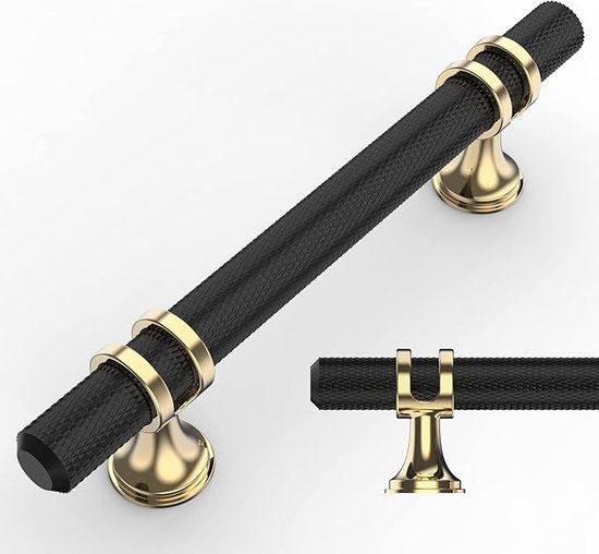 Amerdeco UK0017 Set van 10 meubelgrepen, zwart, 128 mm gatafstand, ladehandgrepen en kastgrepen van zinklegering voor keukenkasten en kledingkasten
