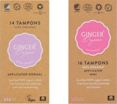 Ginger Organic Tampons - Normaal + Mini - Met applicator - 100% biologisch katoen - Comfortabel - Dermatologisch getest