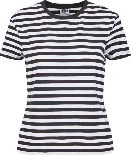 Urban Classics - Regular Striped Dames T-shirt - XS - Wit/Zwart