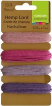 Vaessen Creative Hemp Koord - Assortiment - 4x10m - Paars/roze