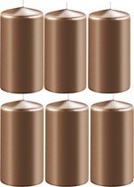 8x Metallic koperen cilinderkaarsen/stompkaarsen 6 x 15 cm 58 branduren - Geurloze kaarsen metallic koper - Woondecoraties