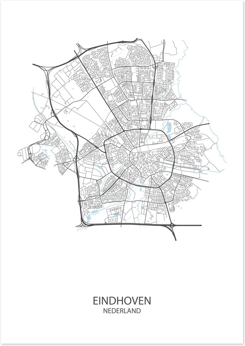 De Lange Koe Poster - Eindhoven Plattegrond - 42 X 29.7 Cm - Wit