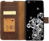 GALATA® Echte lederen book wallet ID Samsung Galaxy S20 Ultra - Antiek Bruin