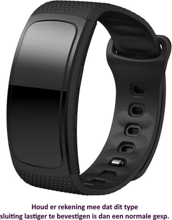 Zwart bandje geschikt voor Samsung Gear Fit 2 SM-R360 & Fit2 Pro SM-R365 - horlogeband - polsband - strap - siliconen - rubber - black – Maat: zie maatfoto