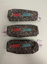 Etui met leuke opdruk en tekst (bruin/grijs) - set van 3 stuks (middelformaat)