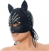Rimba Bondage Play Masker met oortjes zwart leer en metalen siernieten