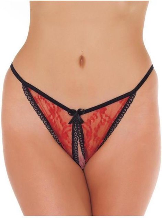 Culotte tanga sexy avec entrejambe ouvert - rouge / noir | bol.com