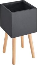 Vierkante pot op houten voetjes - 30 x 30 x 50 cm - Voeten: 40 cm - Zwart