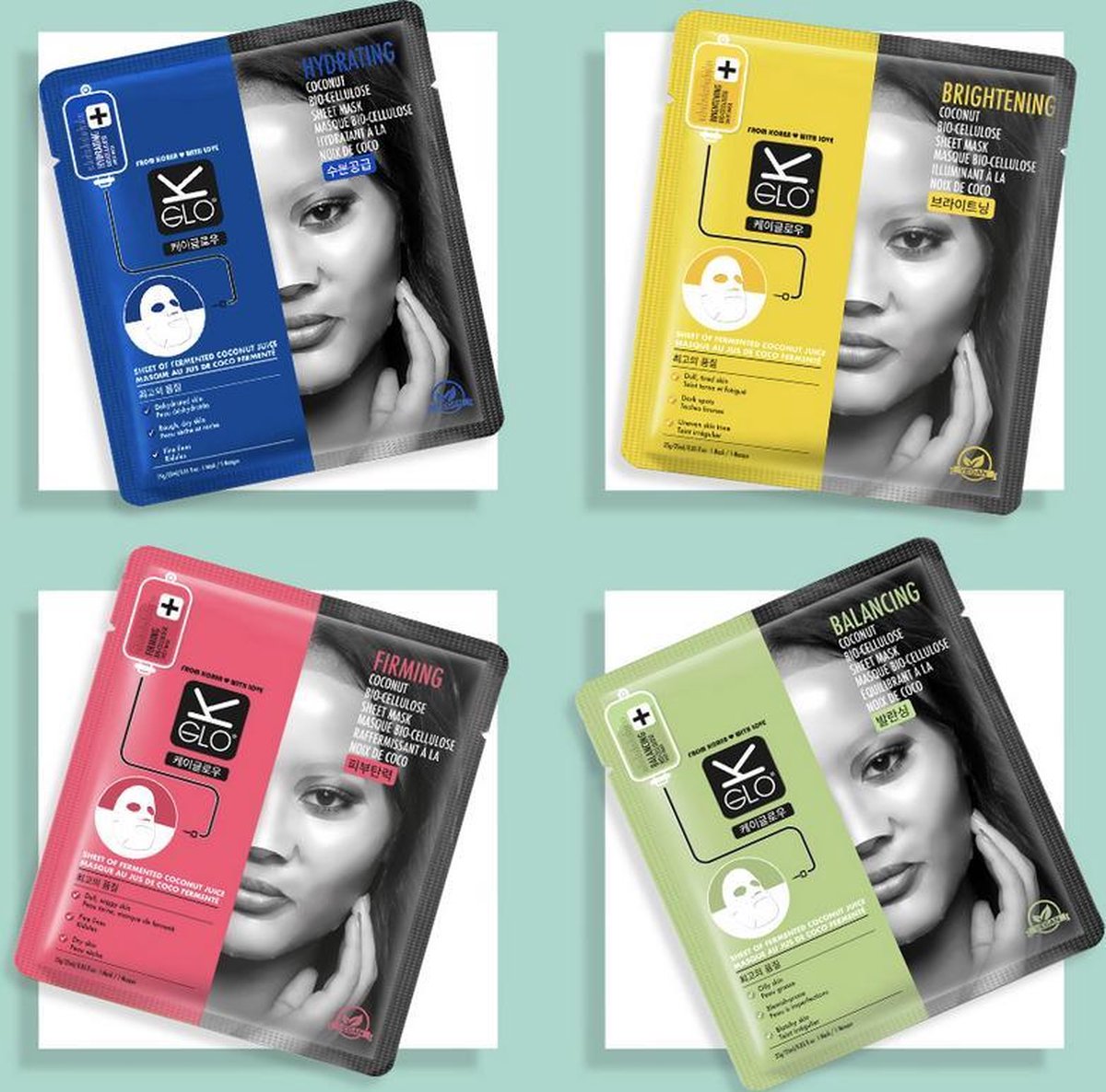 K-GLO Sheet Face Mask gezichtsmasker hydraterend - verhelderend - acne -  anti rimpel -... | bol.com