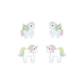Joy|S - Zilveren eenhoorn unicorn oorbellen set 2 paar