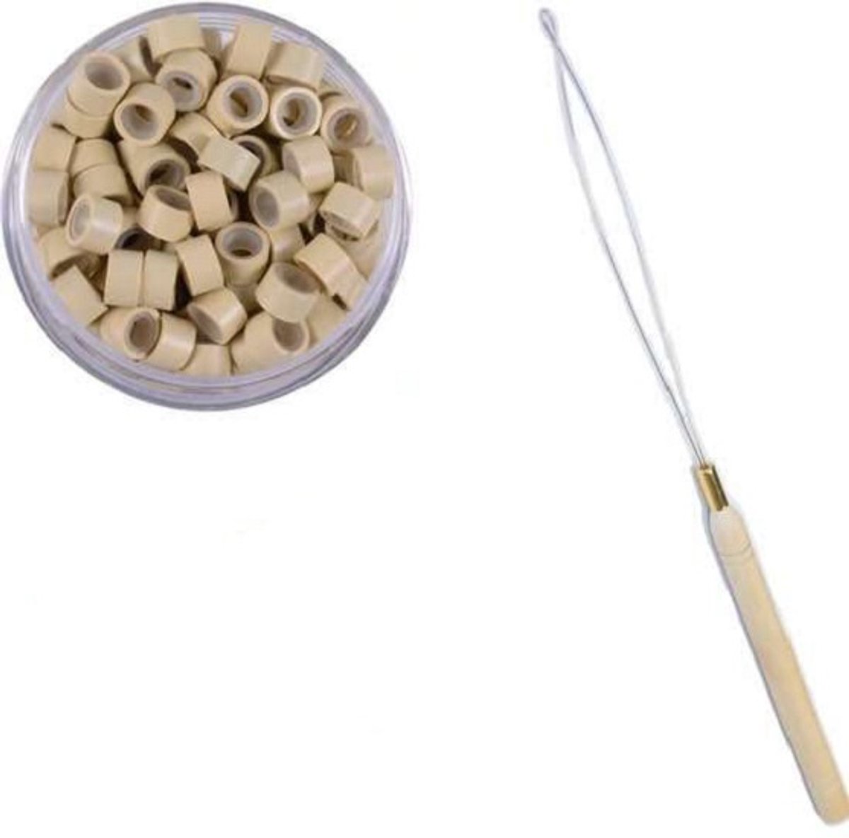 100 Microringen voor Extensions Blond + 1 Microring Loopnaald