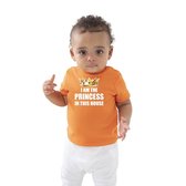 I am the princess in this house Koningsdag t-shirt oranje baby/peuter voor meisjes 86/93 (18-24 maanden)