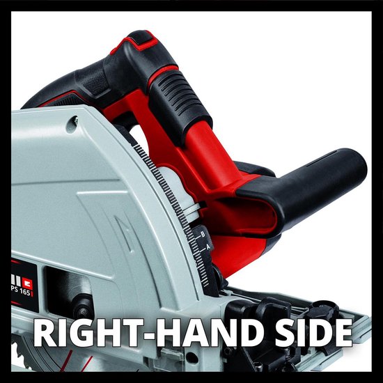 Rechterzijkant van de Einhell invalzaag met rode en grijze handgrepen.
