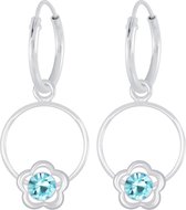 Joy|S - Zilveren Daisy bloem ring bedel oorbellen blauw oorringen