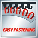 Illustratie van een schuurmachine met de tekst "EASY FASTENING".