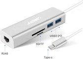 A-KONIC© USB C Naar Ethernet Lan Netwerk Adapter, 2X USB 3.0 + Micro / SD Kaartlezer | 5 in 1 USB-C To Internet RJ45 Poort + 2 USB 3.0 poorten & Micro/Sd Card Reader | Gigabit 10/1