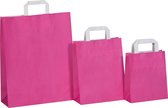50 roze Draagtassen/ papieren tassen In Kraftpapier Met Platte Oren 22x10x28cm (Levering in België 1-2 dagen, naar Nederland 2-4 dagen)
