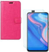 Huawei P Smart Z Portemonnee hoesje roze met 2 stuks Glas Screen protector