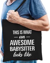 Awesome babysitter / geweldige oppas cadeau katoenen tas zwart voor heren - kado tas /  beroepen / tasje / shopper