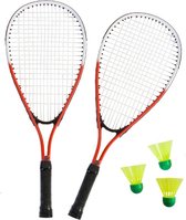 Speed badmintonset sterk rood/wit met rackets shuttles en opbergtas 66 cm - Badmintonnen