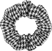 Scrunchie met Pied de Poule/Ruitjes print, zwart/wit