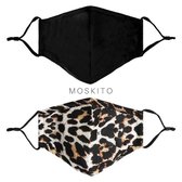Fashion Mondkapje - Set van 2 - Mondkapjes - Zwart - OV Mondmasker - Niet medisch - Facemask - 100% katoen - Verstelbaar - Wasbaar - Herbruikbaar - Multipack - Tijgerprint