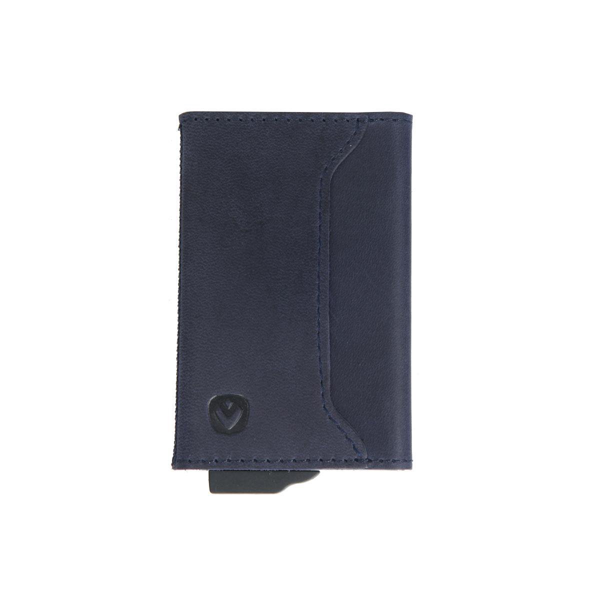 Pasjeshouder met ejector - Leren sleeve - 6 tot 7 pasjes - RFID - Vintage Blauw