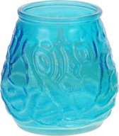 3x Windlicht geurkaars citronella tegen muggen blauw glas - Geurkaarsen citrus geur - Glazen lantaarn - Anti-muggen citronella