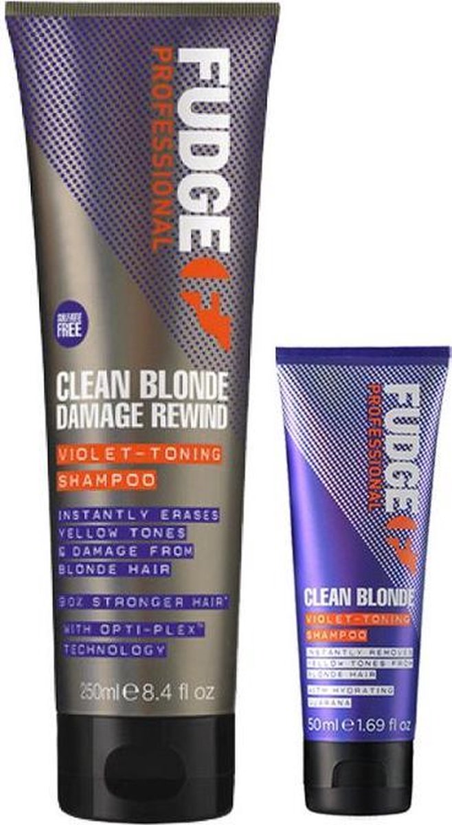 Fudge Professional - Clean Blonde Damage Rewind Violet-Toning Shampoo 250 ML & Clean Bl. Violet Shampoo 50 ml - Fudge